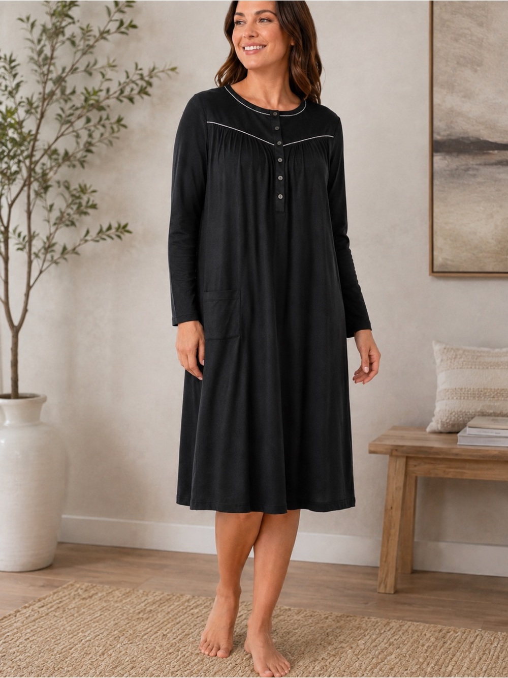 Aria Collection Black Velour Long Sleeve Nightgown Lounge Dress 4x